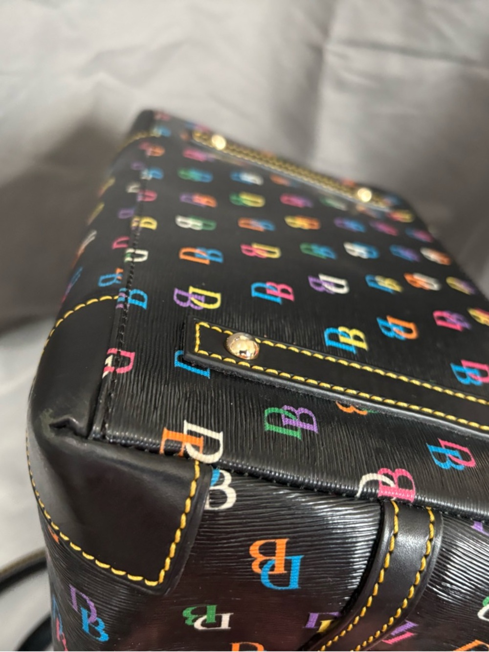 Dooney & Bourke Black Satchel with Multicolor DB Print - Picture 6 of 12